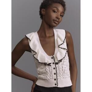 Maeve by Anthropologie Cream Ruffled Sweater Sleeveless Tank - Size - Medium